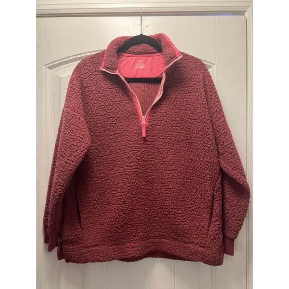 Aerie Women’s Comfort Dream Sherpa Quarter Zip Pullover Sweatshirt Size S Pink - Picture 2 of 4